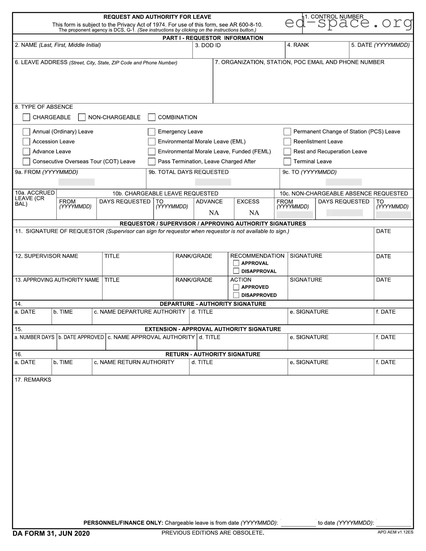 Blank Da 31 PDF Form