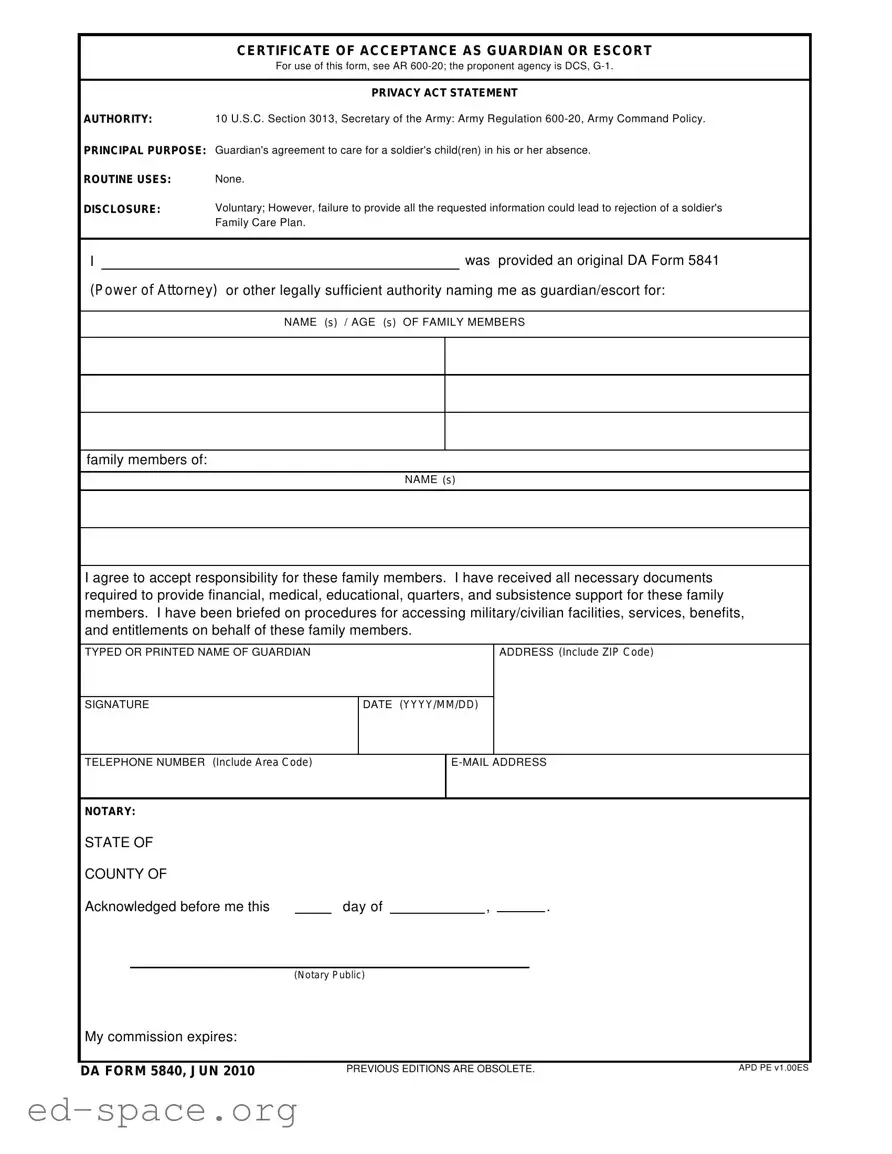 Blank Da 5840 PDF Form