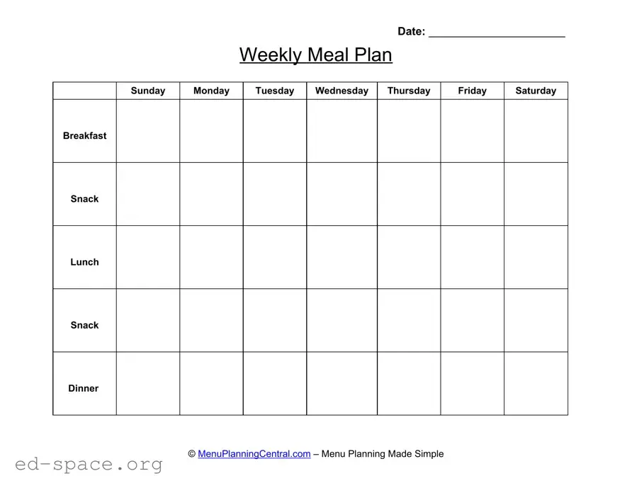 Blank Menu Planner PDF Form