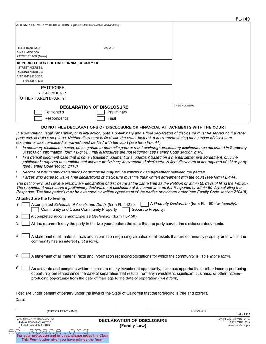 Blank California Fl140 PDF Form