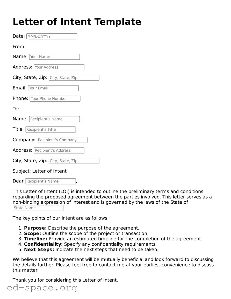 Fillable Letter of Intent Template