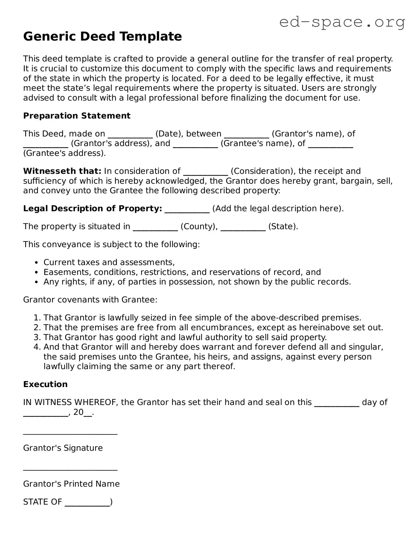 Fillable Deed Template