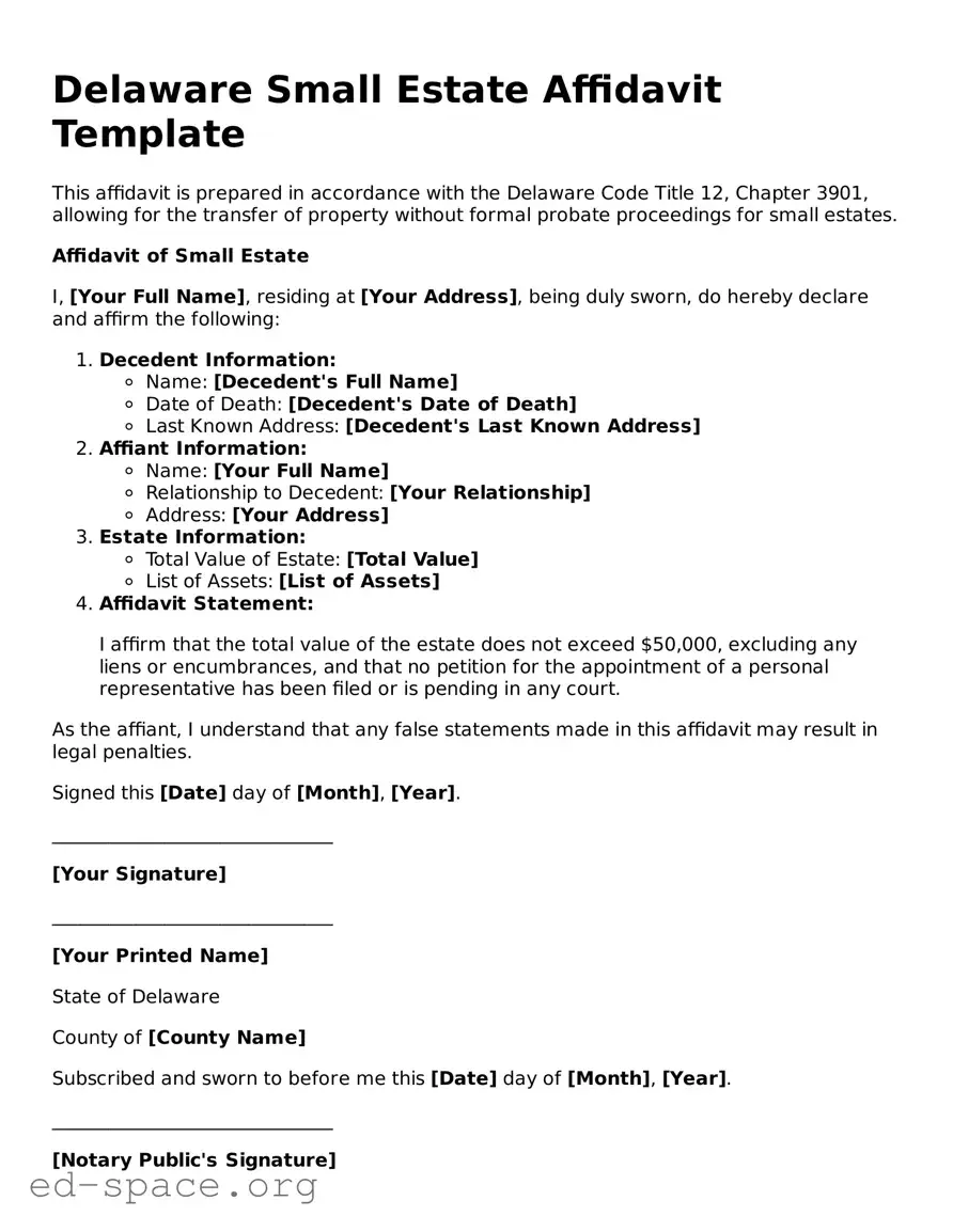 Free  Small Estate Affidavit Form for Delaware