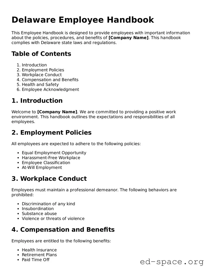 Free  Employee Handbook Form for Delaware