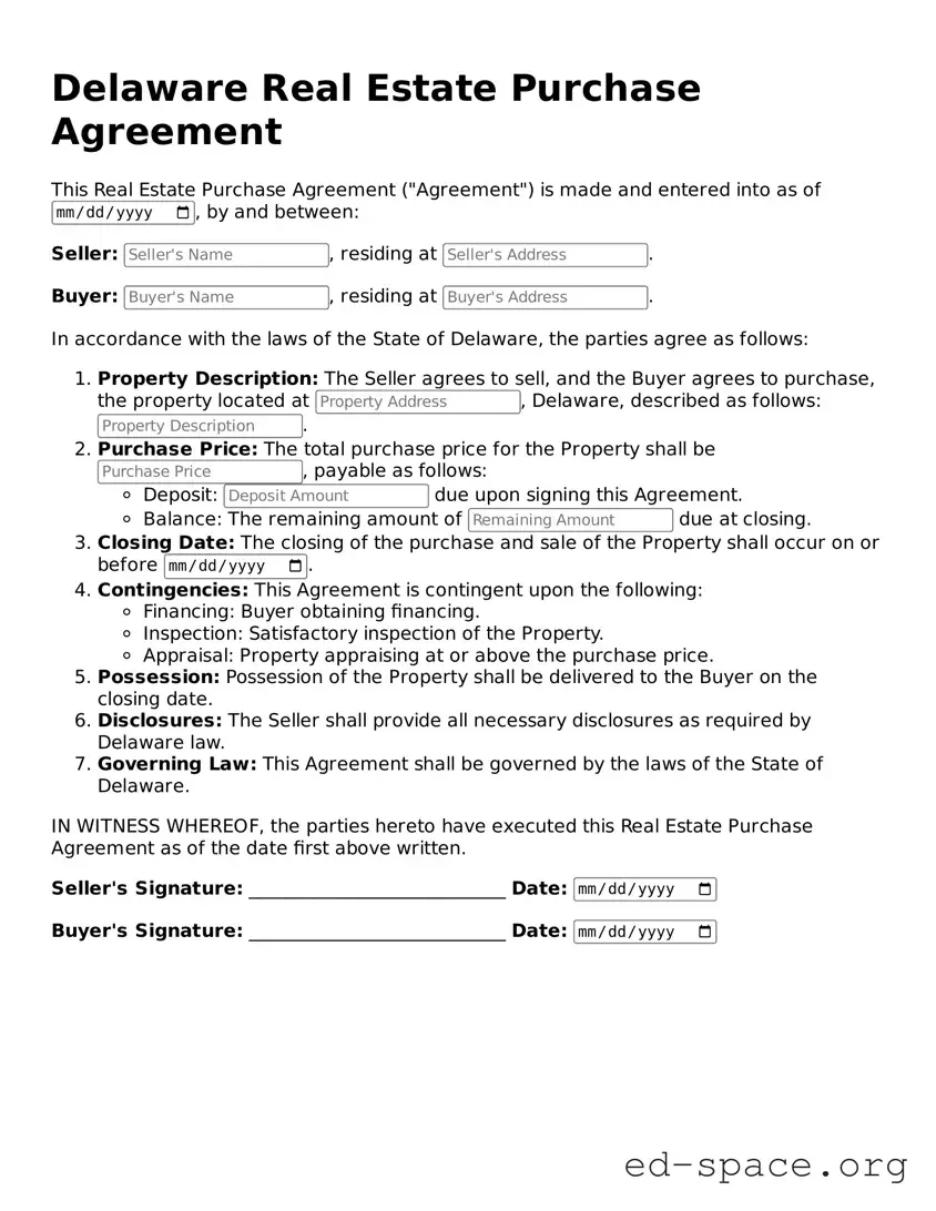 Free  Real Estate Purchase Agreement Form for Delaware