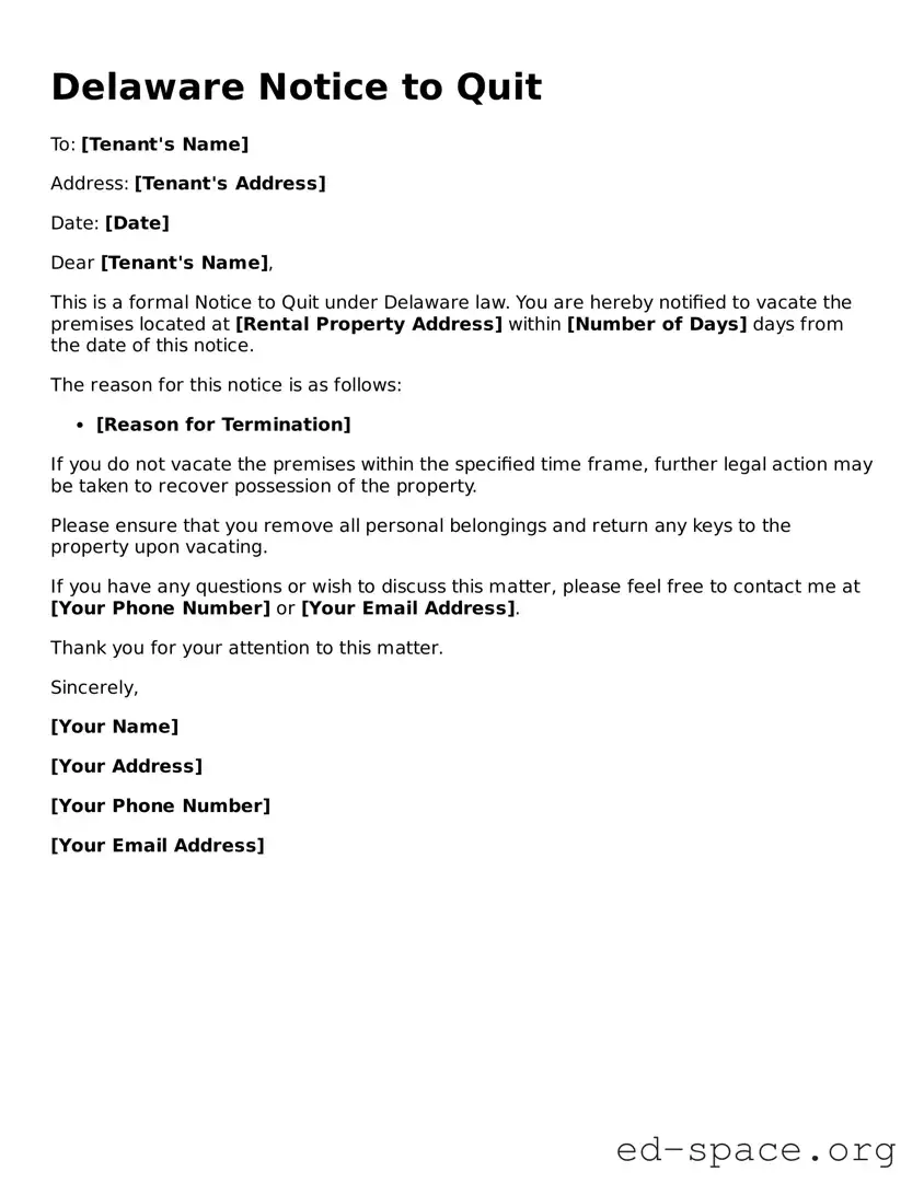 Free  Notice to Quit Form for Delaware