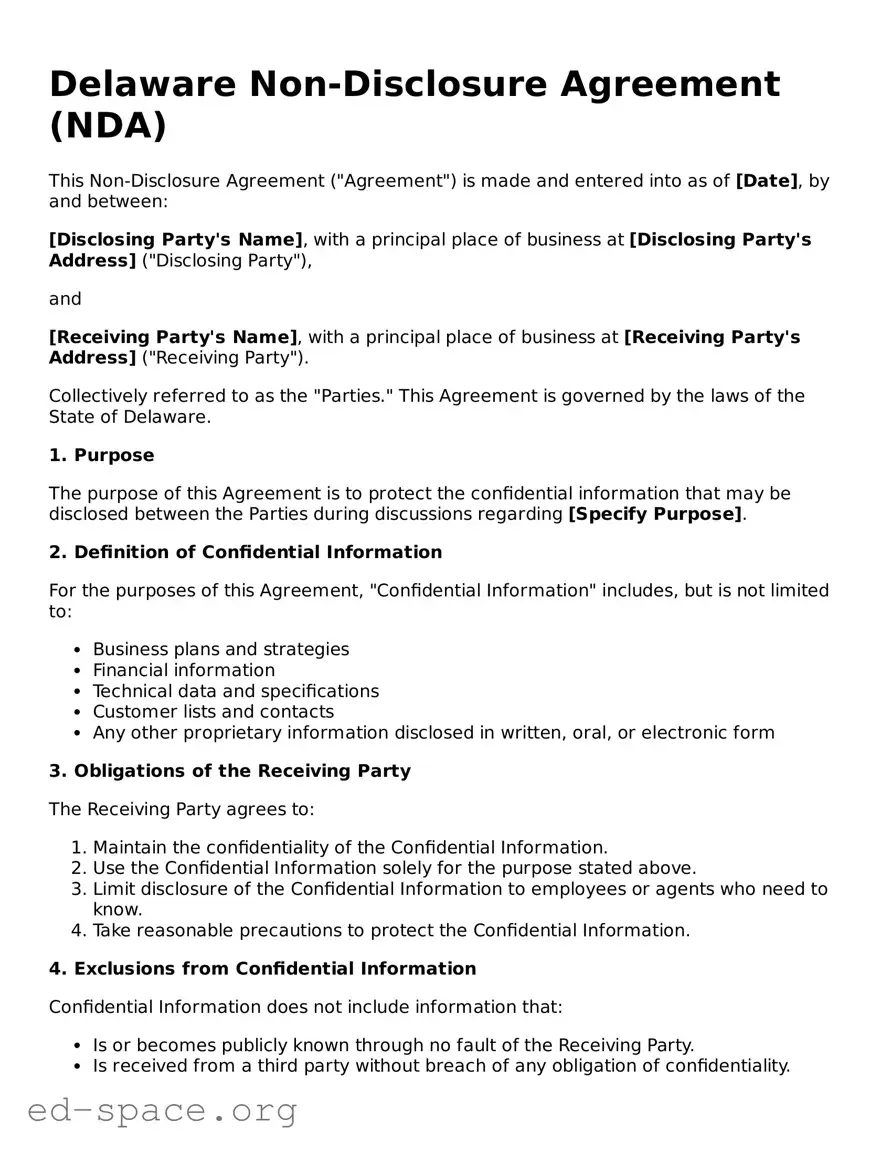Free  Non-disclosure Agreement Form for Delaware