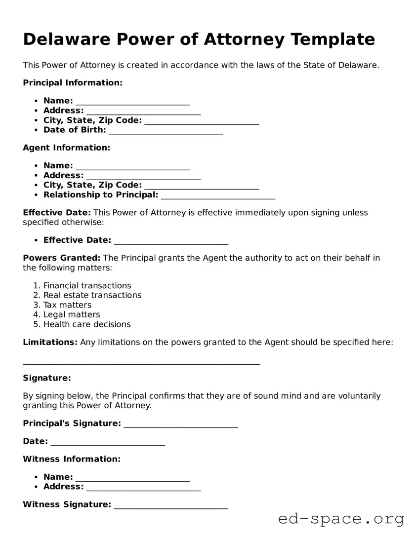 Free  Power of Attorney Form for Delaware