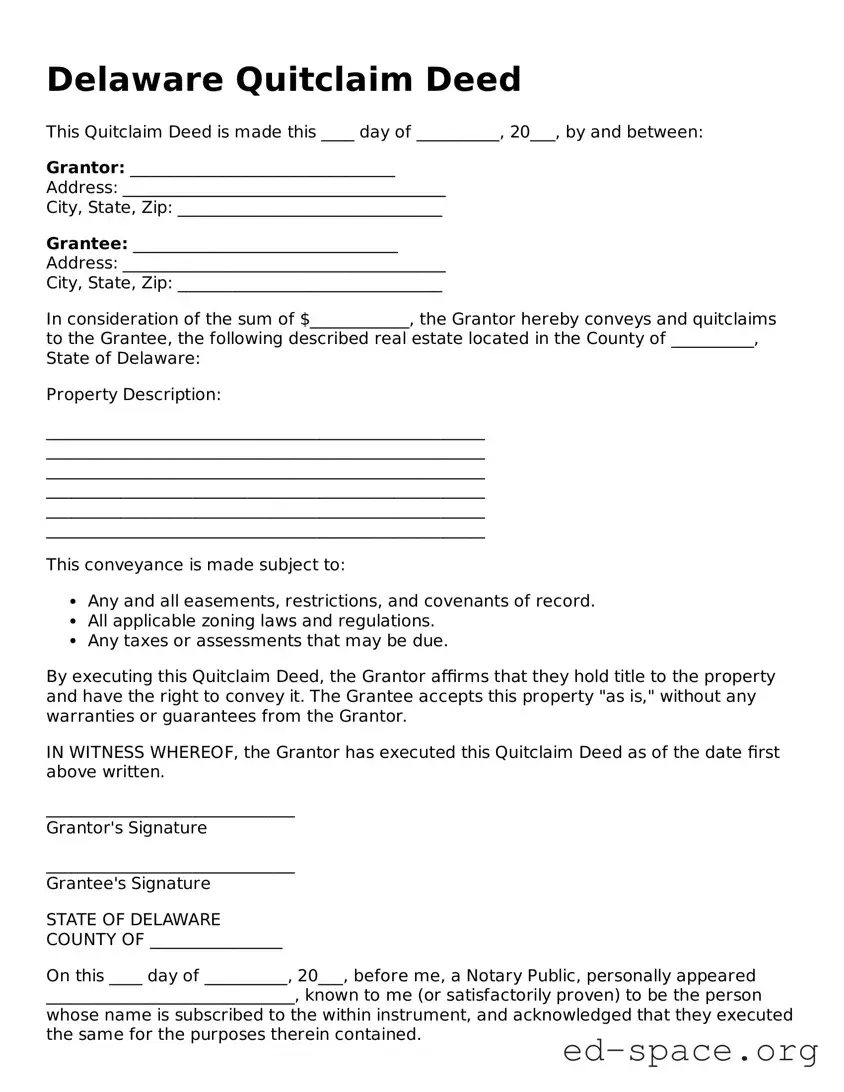 Free  Quitclaim Deed Form for Delaware