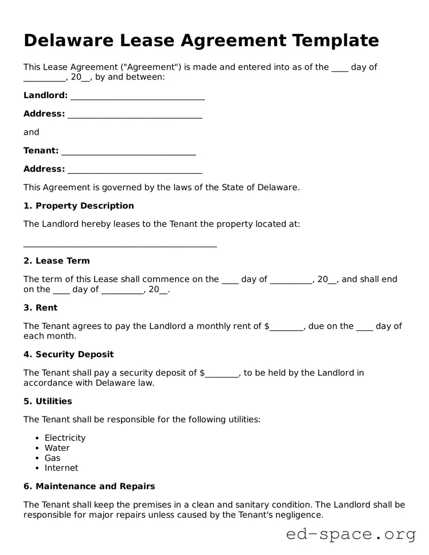 Free  Lease Agreement Form for Delaware