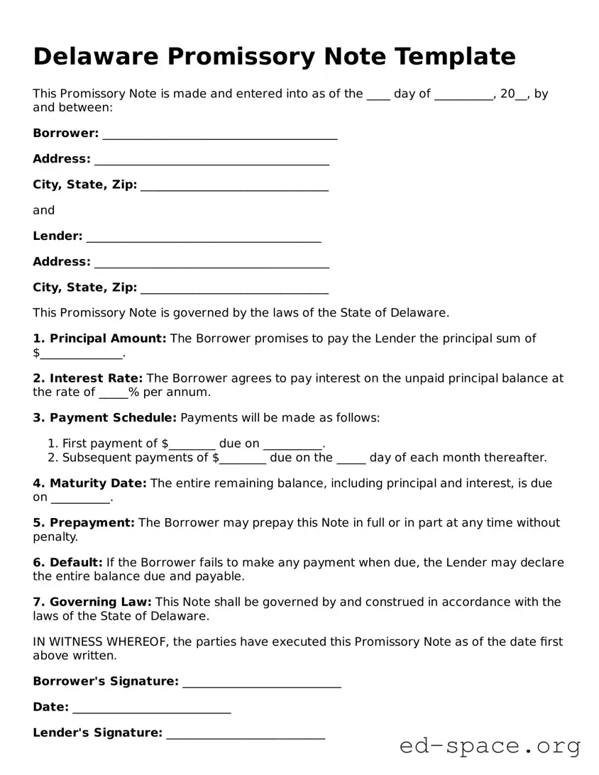 Free  Promissory Note Form for Delaware
