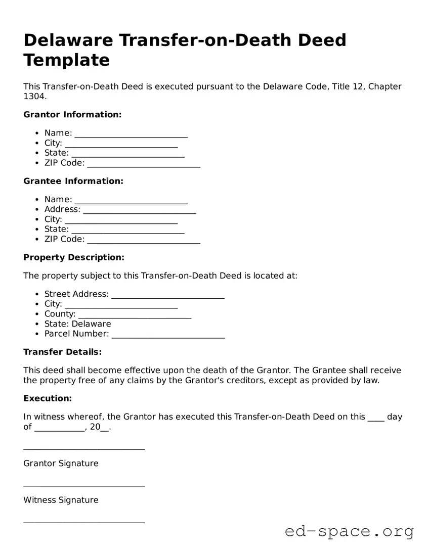 Free  Transfer-on-Death Deed Form for Delaware