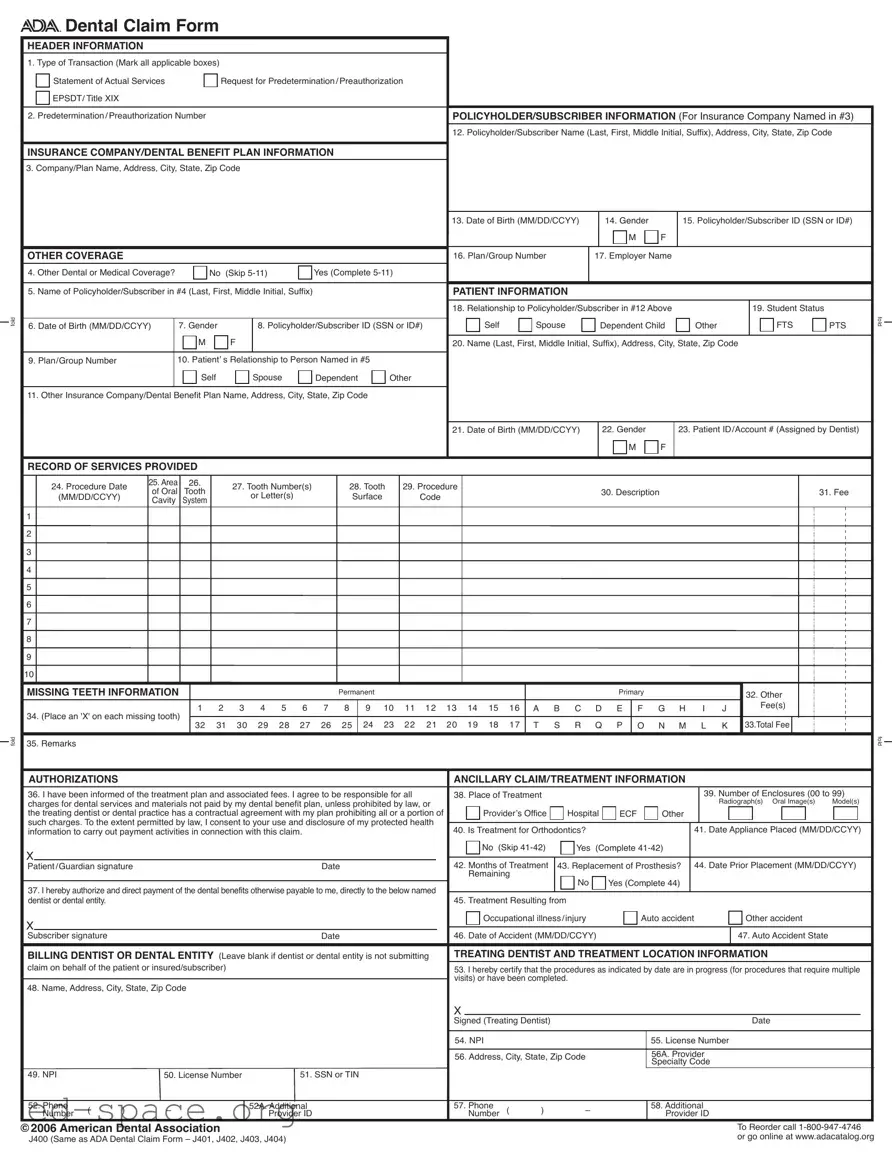 Blank Ada Dental Claim PDF Form