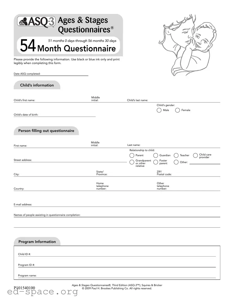 Blank Asq 54 Month Questionnaire PDF Form