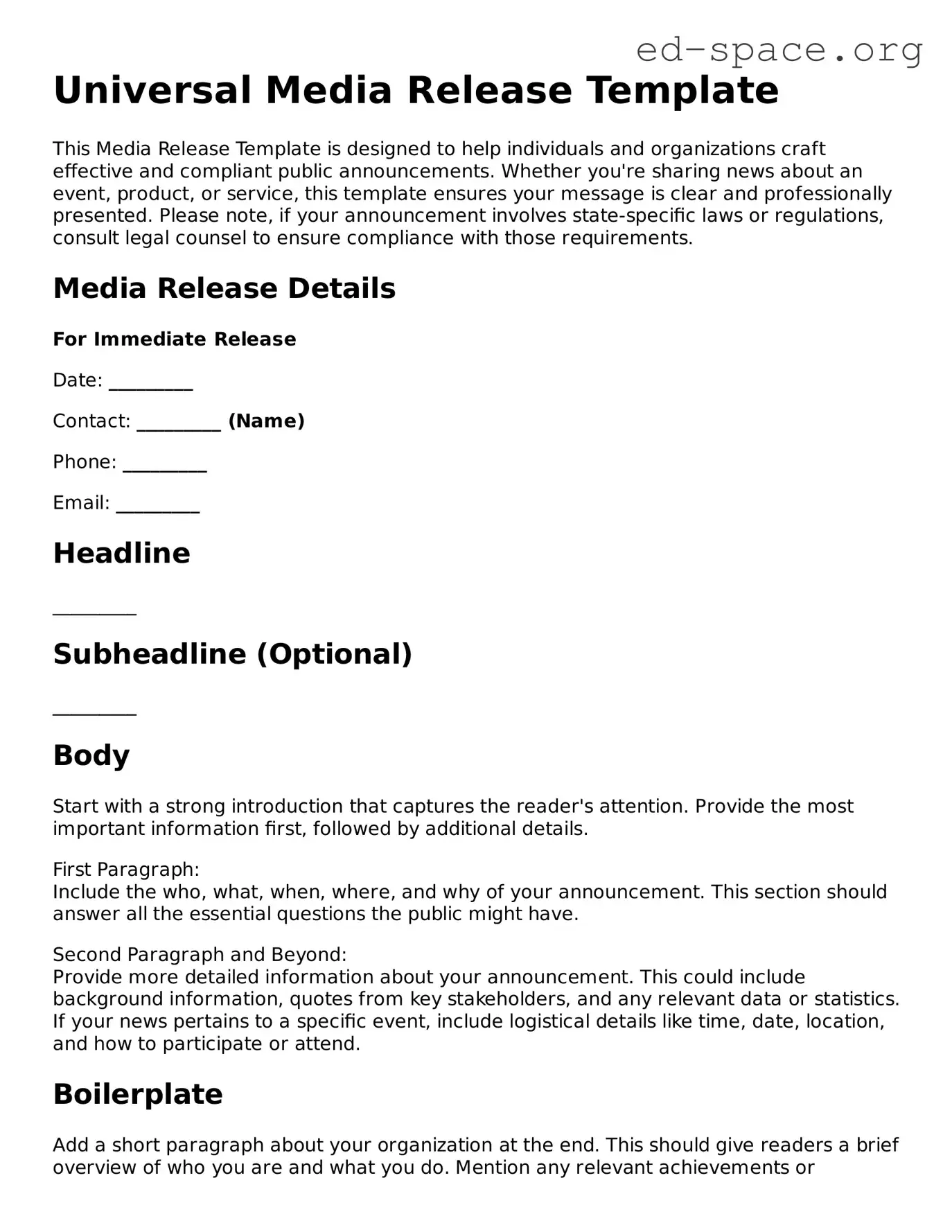 Fillable Media Release Template