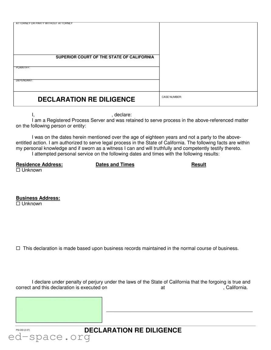 Blank California Diligence PDF Form