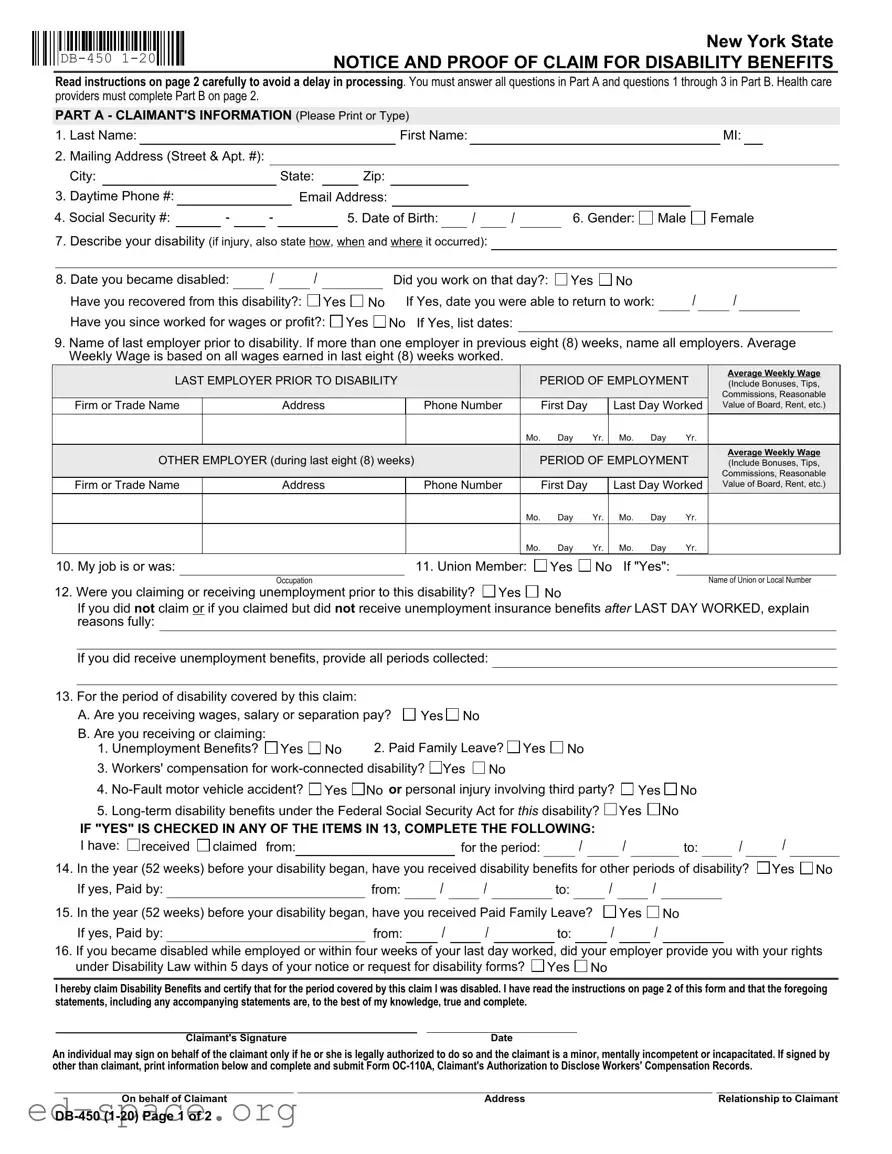 Blank Db 450 Disability PDF Form