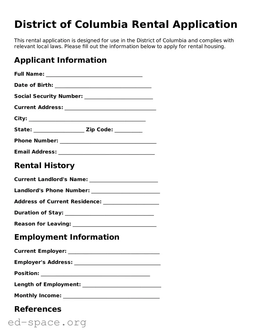 Free  Rental Application Form for District of Columbia