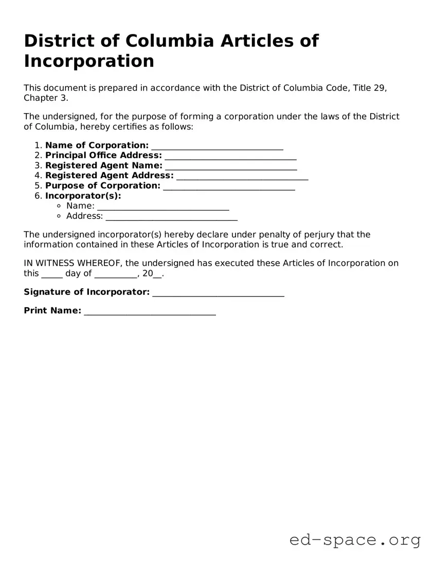 Free  Articles of Incorporation Form for District of Columbia