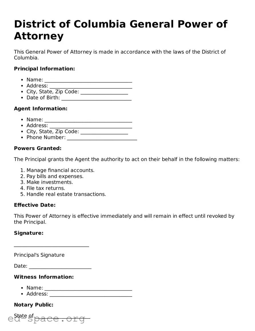 Free  General Power of Attorney Form for District of Columbia