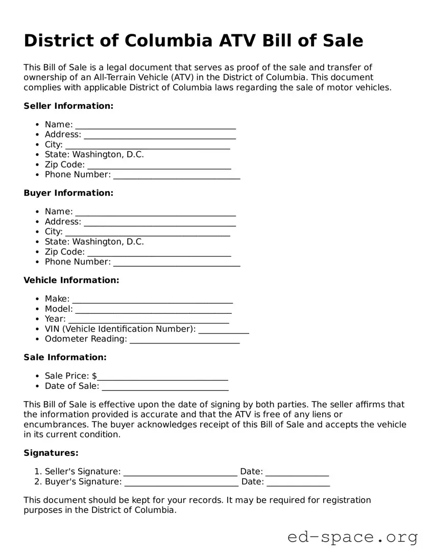 Free  ATV Bill of Sale Form for District of Columbia