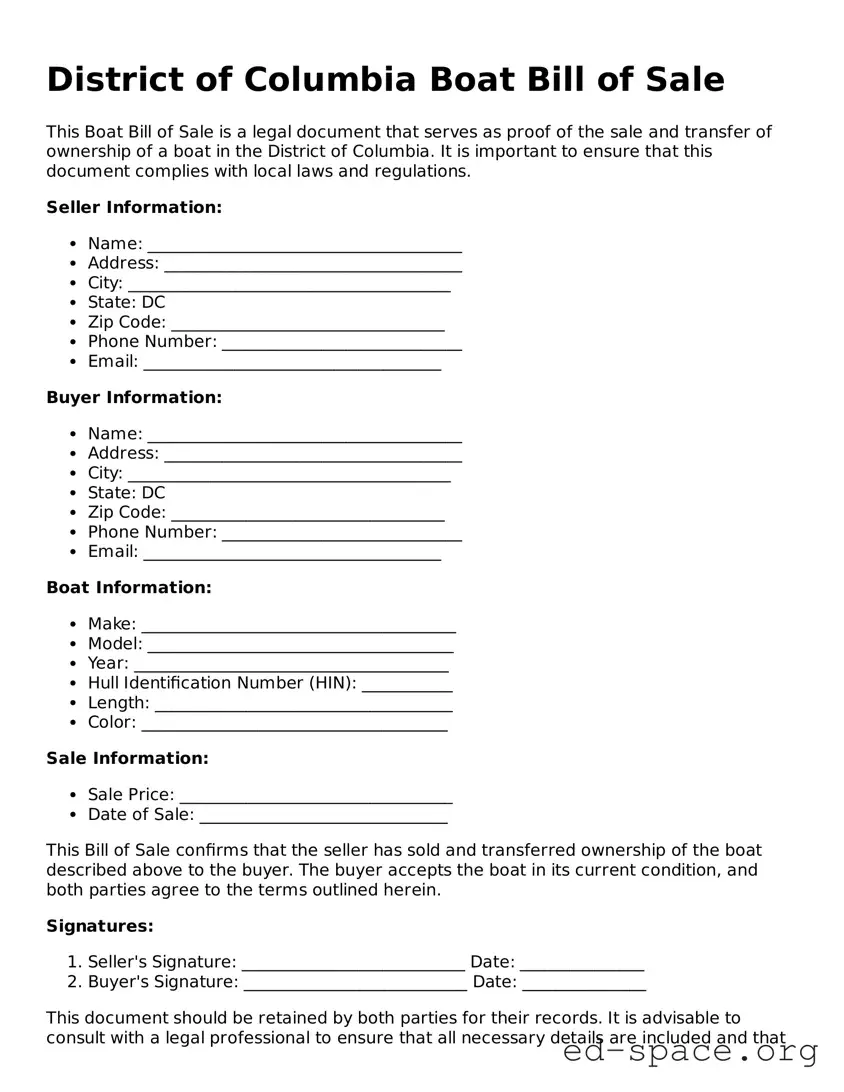 Free  Boat Bill of Sale Form for District of Columbia