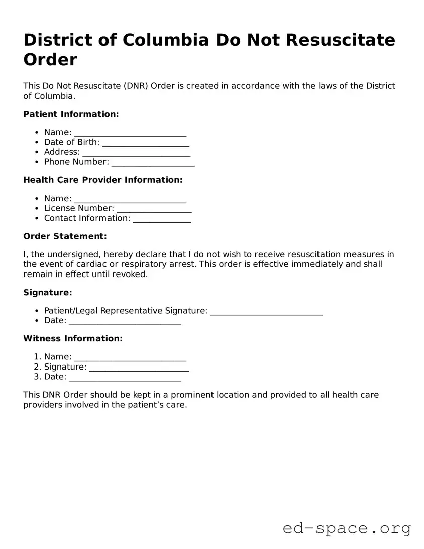 Free  Do Not Resuscitate Order Form for District of Columbia
