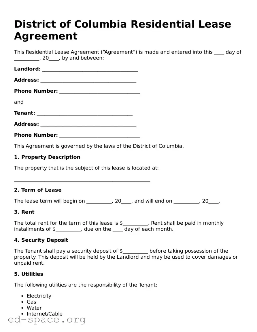 Free  Residential Lease Agreement Form for District of Columbia