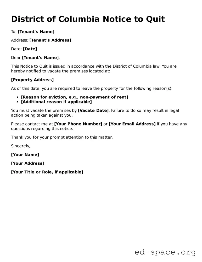 Free  Notice to Quit Form for District of Columbia