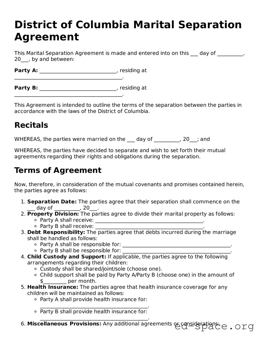 Free  Marital Separation Agreement Form for District of Columbia