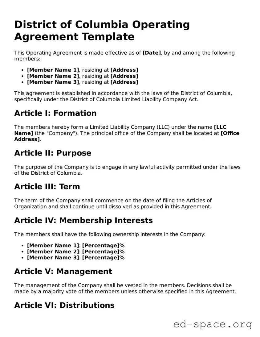 Free  Operating Agreement Form for District of Columbia