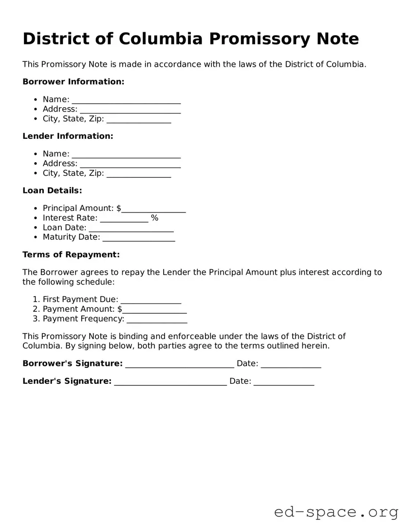 Free  Promissory Note Form for District of Columbia