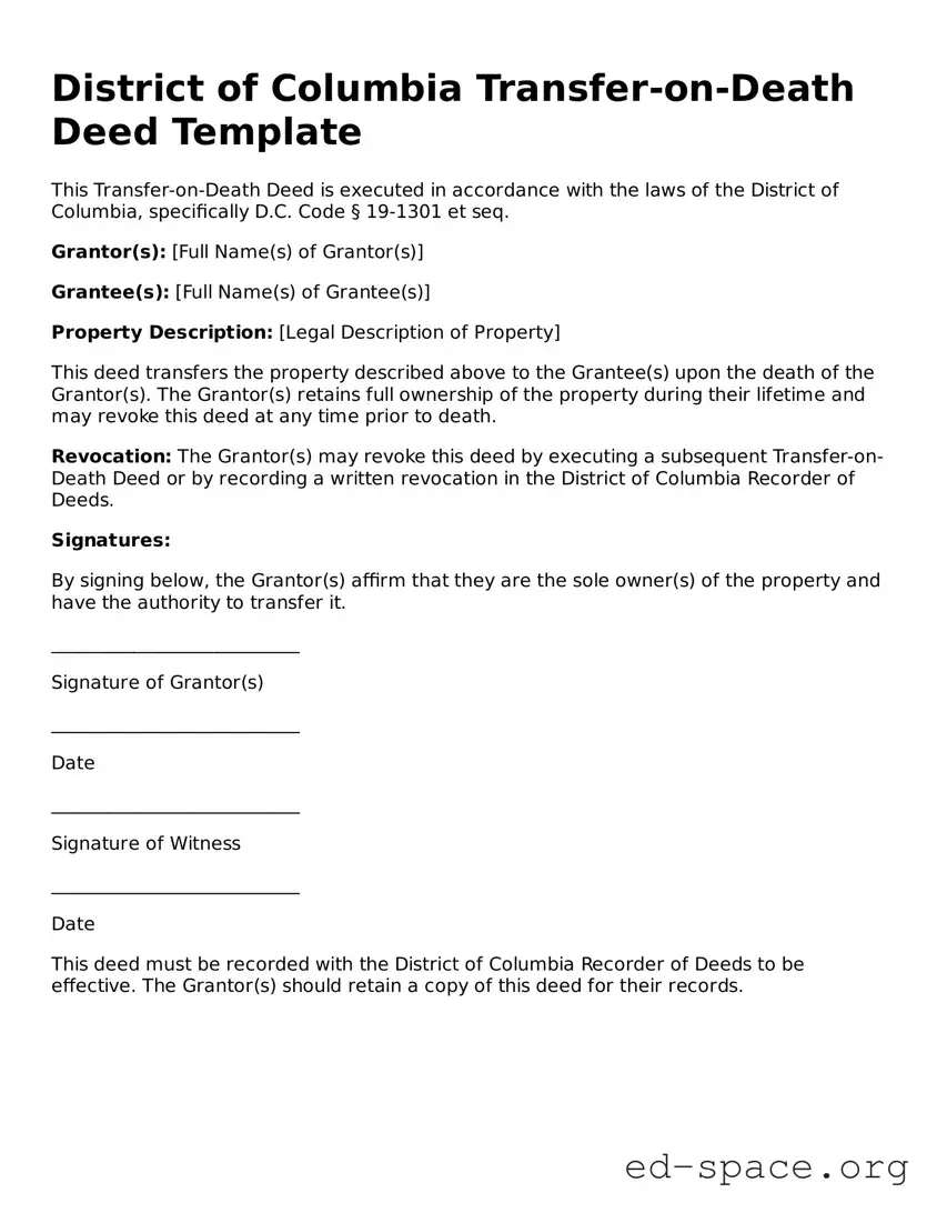 Free  Transfer-on-Death Deed Form for District of Columbia
