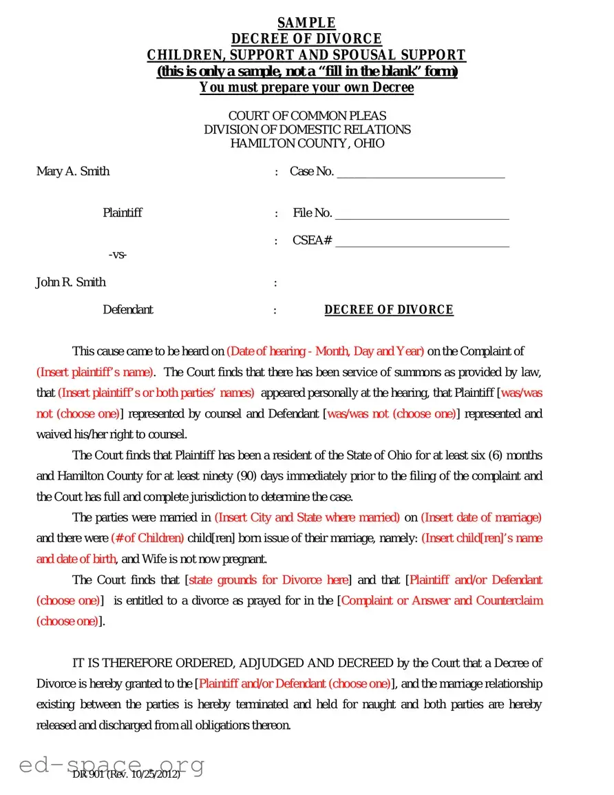 Blank Divorce Decree Sample PDF Form