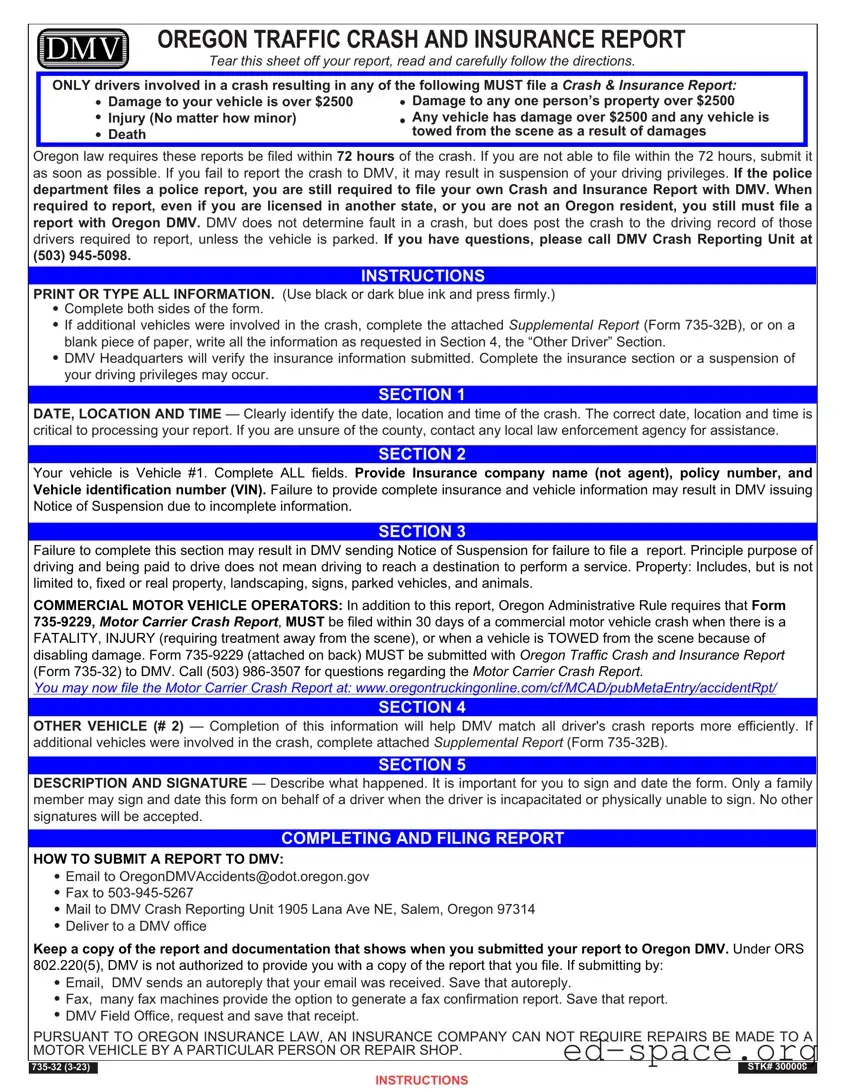 Blank Oregon Dmv Accident Report PDF Form