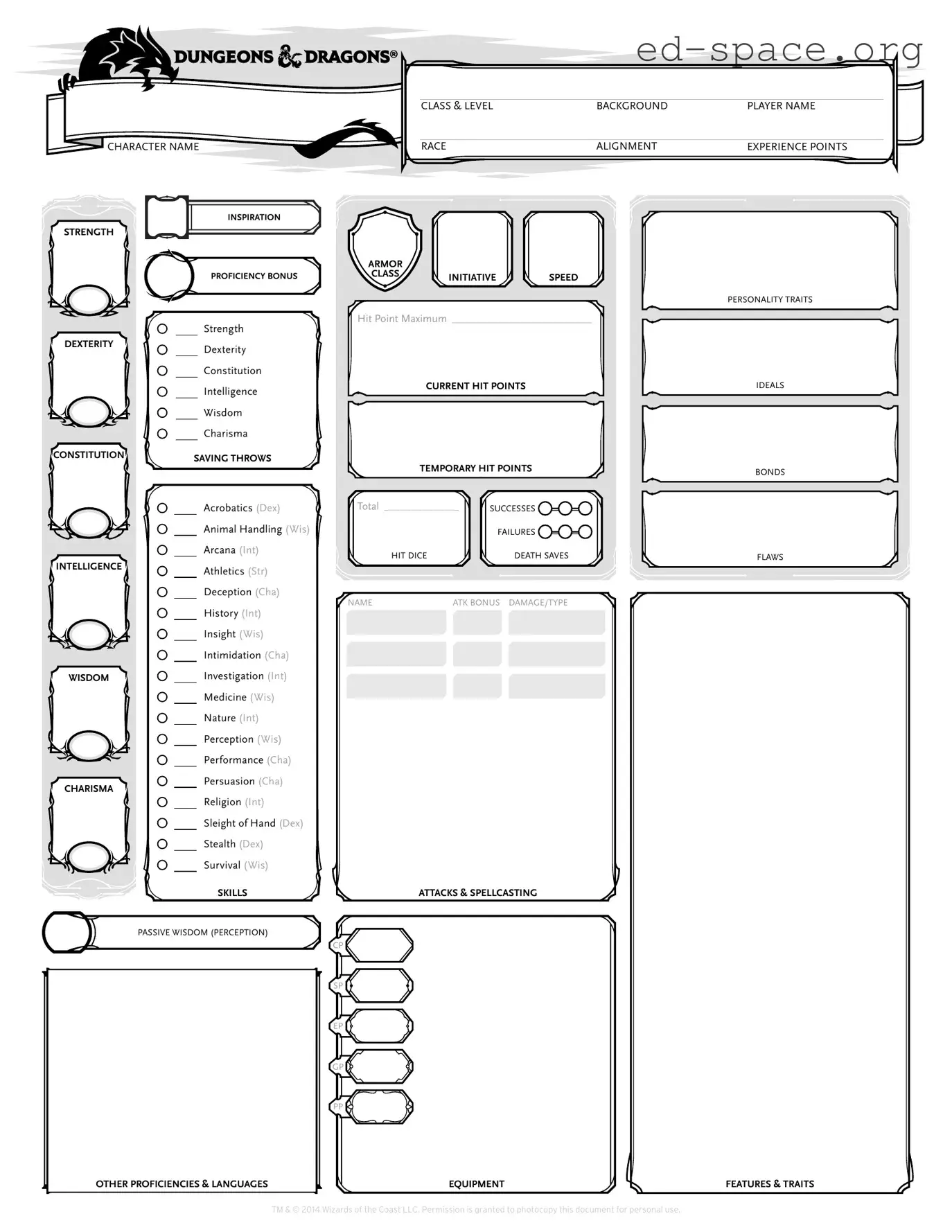 Blank Dnd Character Sheet PDF Form