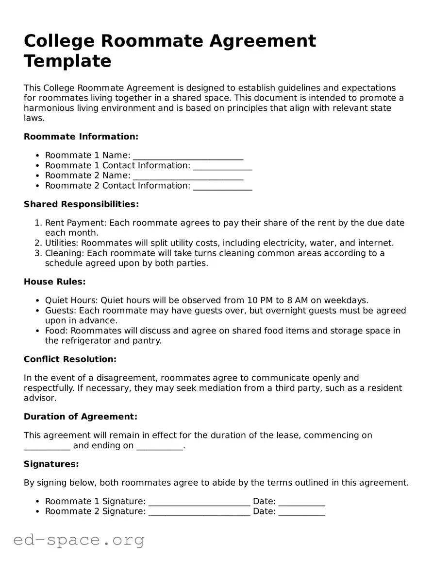 Fillable College Roommate Agreement Template