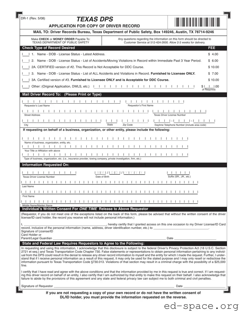 Blank Texas Dr 1 PDF Form
