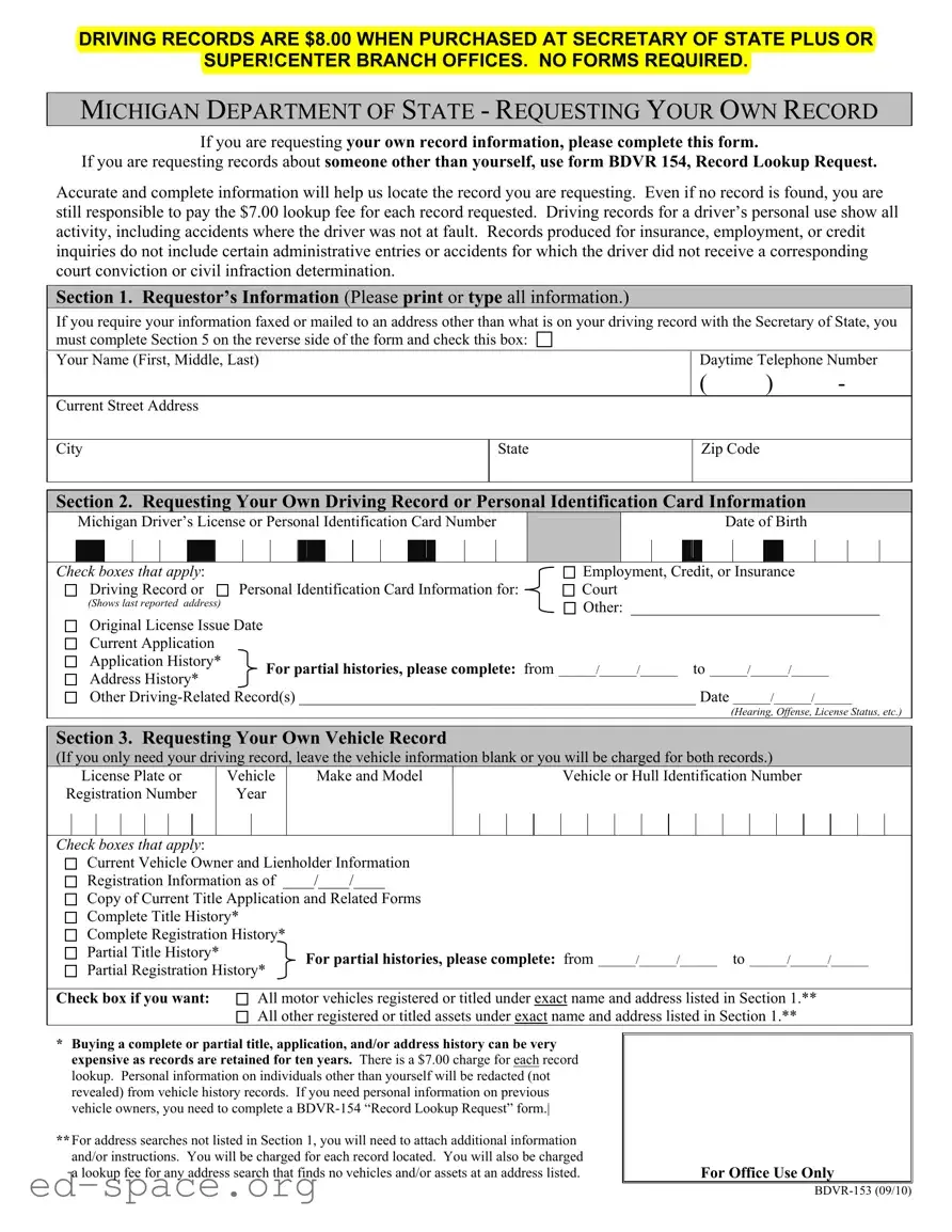 Blank Michigan 153 PDF Form