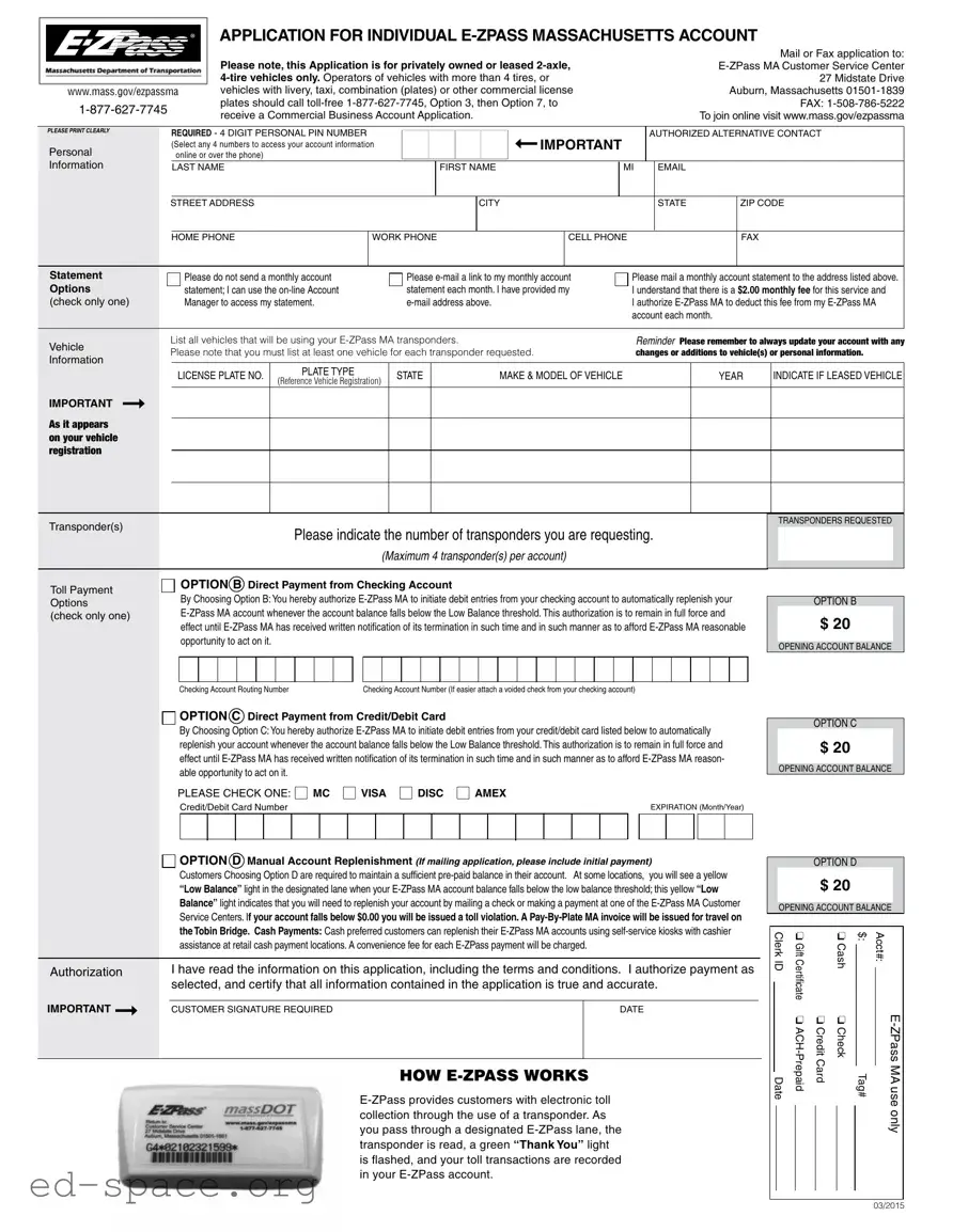 Blank E Zpass Ma Application PDF Form