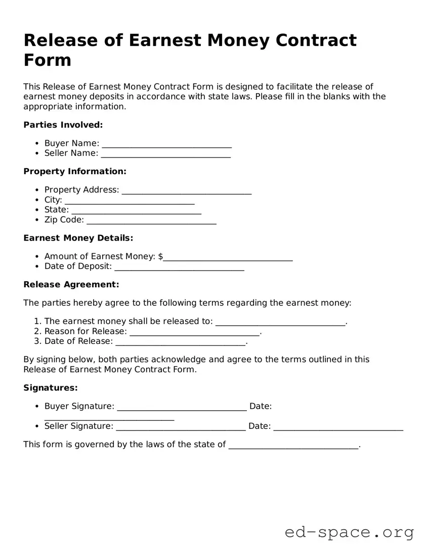 Fillable Release of Earnest Money Contract Form Template