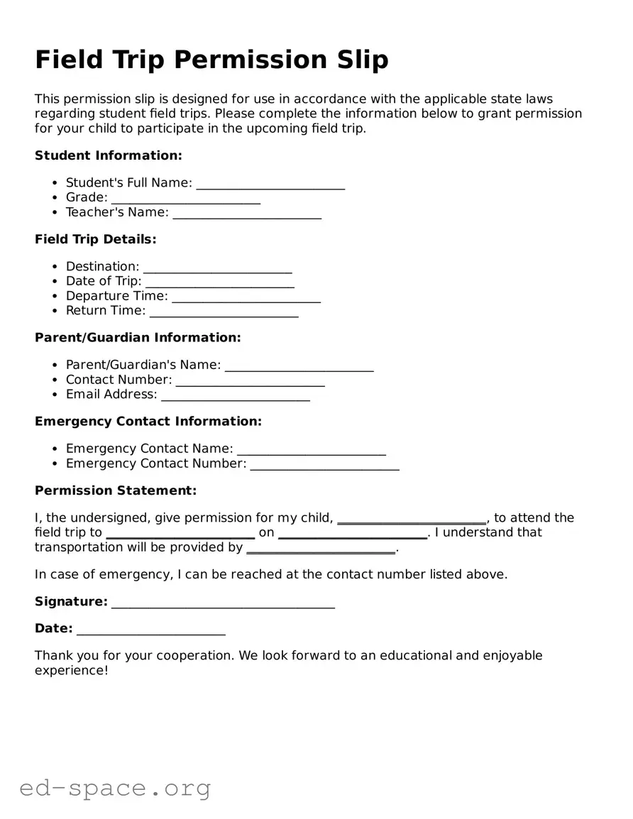 Fillable Field Trip Permission Slip Template