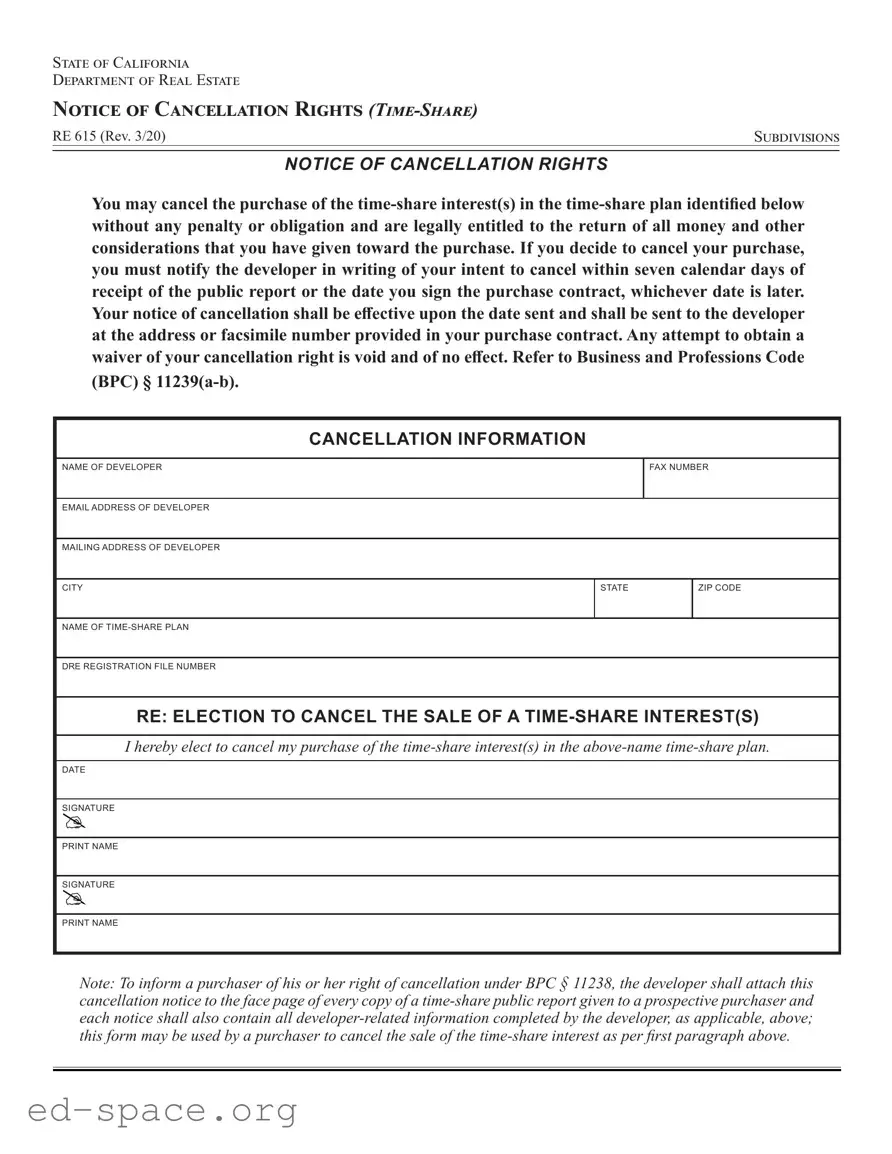 Blank California Re 615 PDF Form