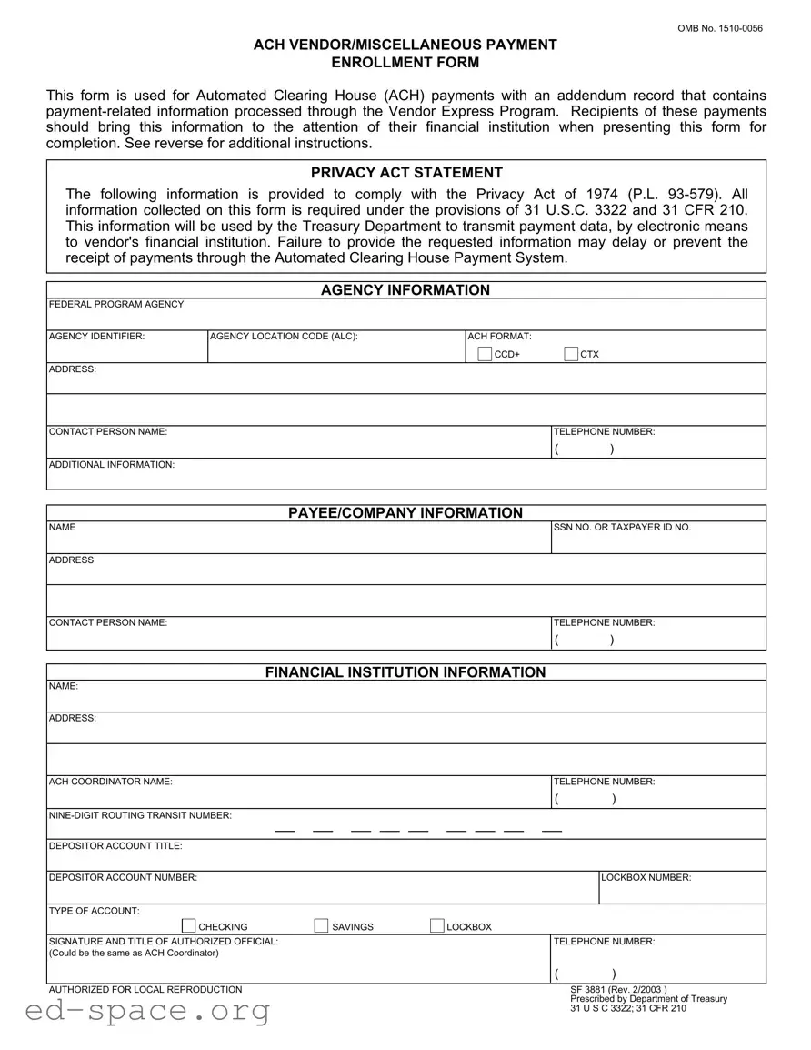 Blank Ach Vendor Payment PDF Form