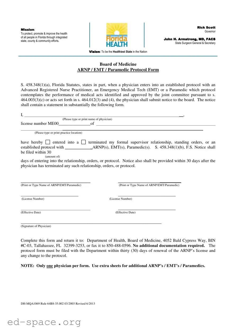 Blank Arnp Florida Protocol PDF Form