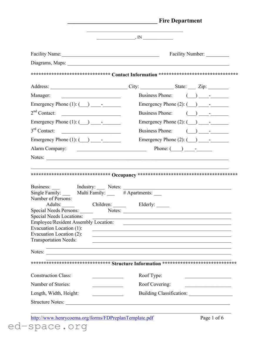 Blank Fire Department Pre Plan PDF Form