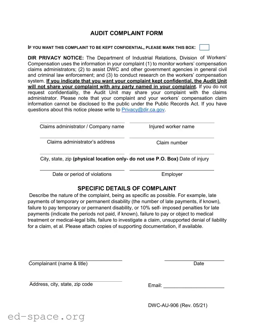 Blank California Audit PDF Form