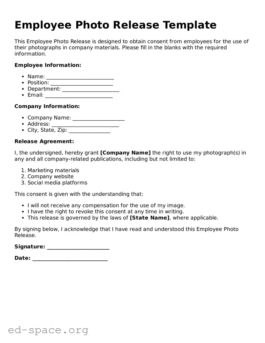 Fillable Employee Photo Release Template