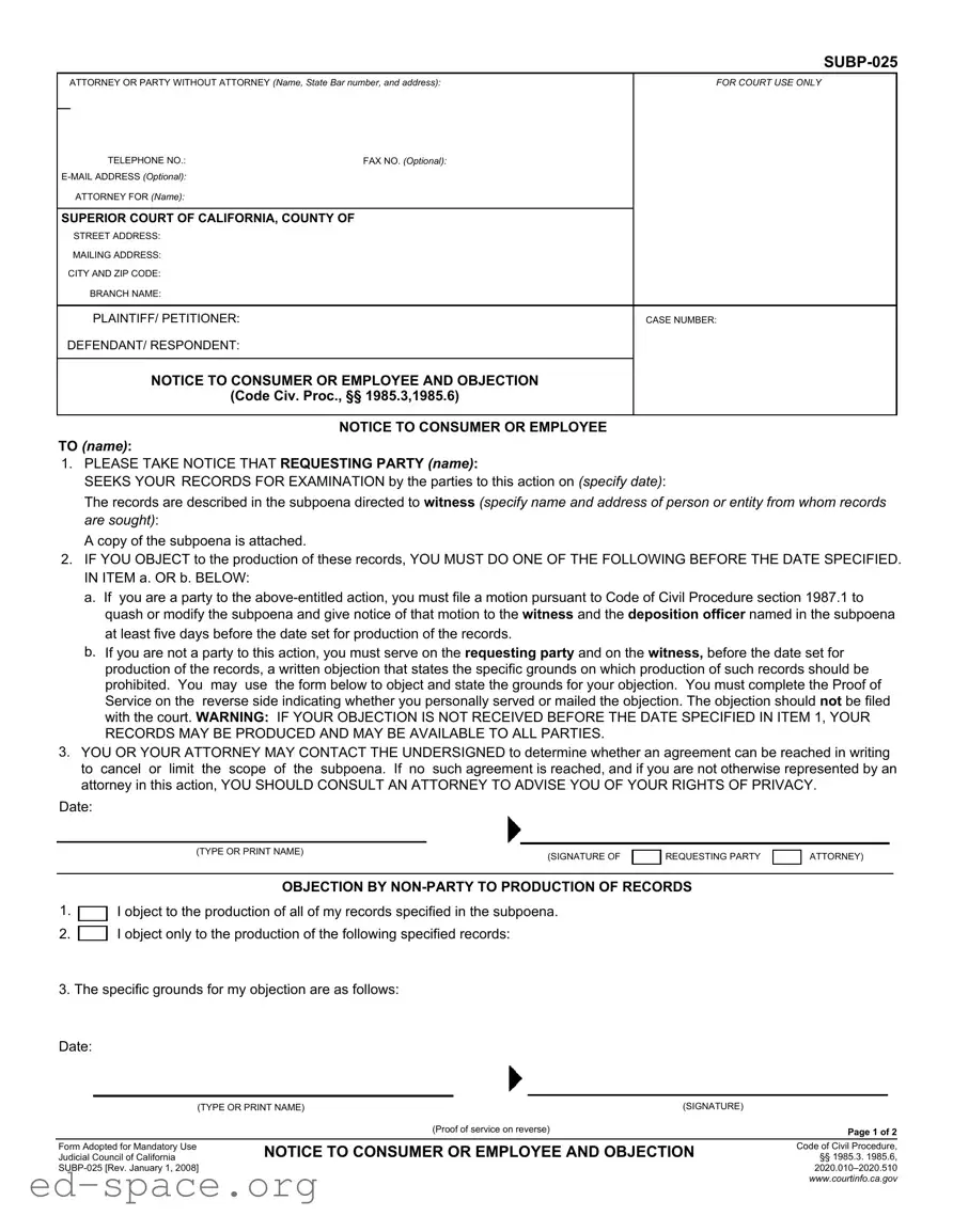 Blank California Notice Consumer PDF Form