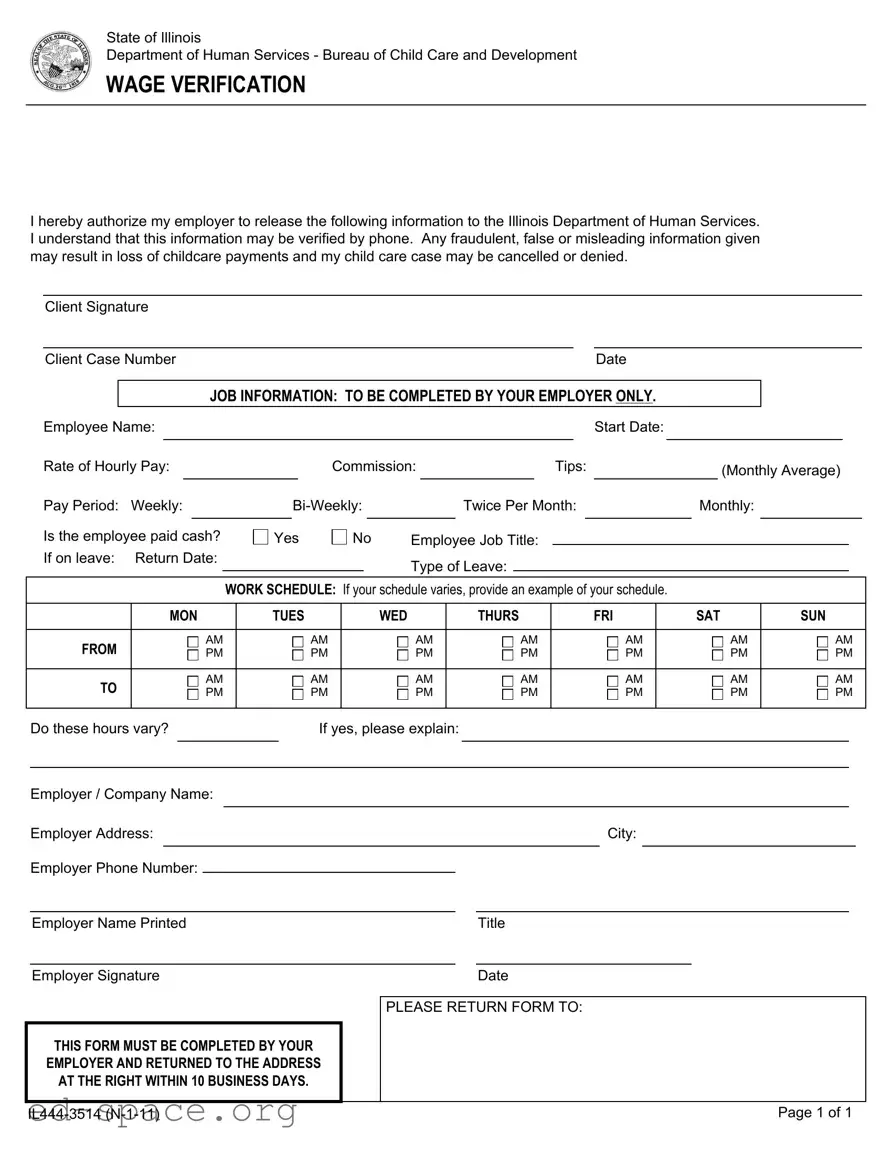 Blank Illinois Wage Verification PDF Form